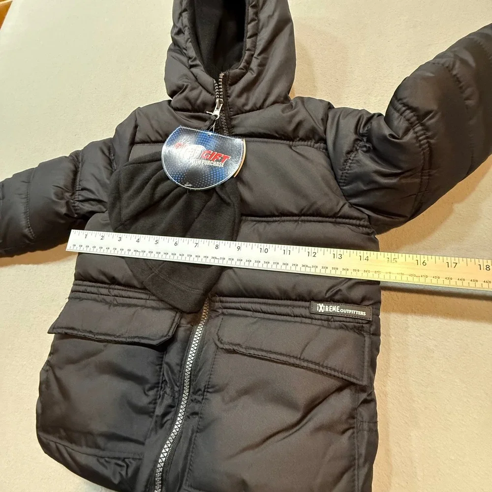 iXtreme Outfitters Puffer Hooded‎  Black Jacket Bonus Hat Boys Size 4T